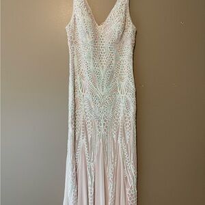 R&M Richards Ivory Sequin Dress